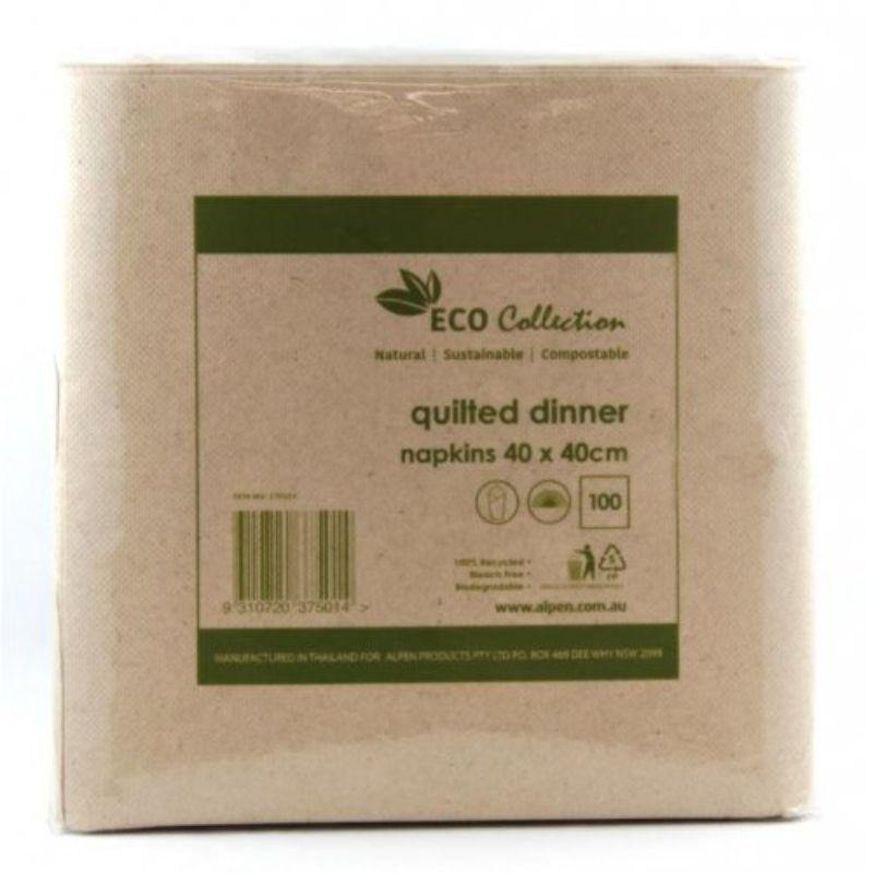 100 Pack Eco Brown Quilted Dinner Napkins - 40cm x 40cm - The Base Warehouse