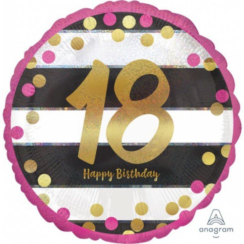 Holographic Pink & Gold Milestone 18 Foil Balloon - 45cm - The Base Warehouse