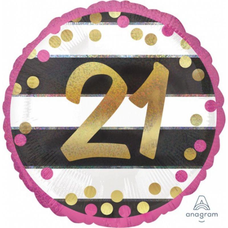 Holographic Pink & Gold Milestone 21 Foil Balloon - 45cm