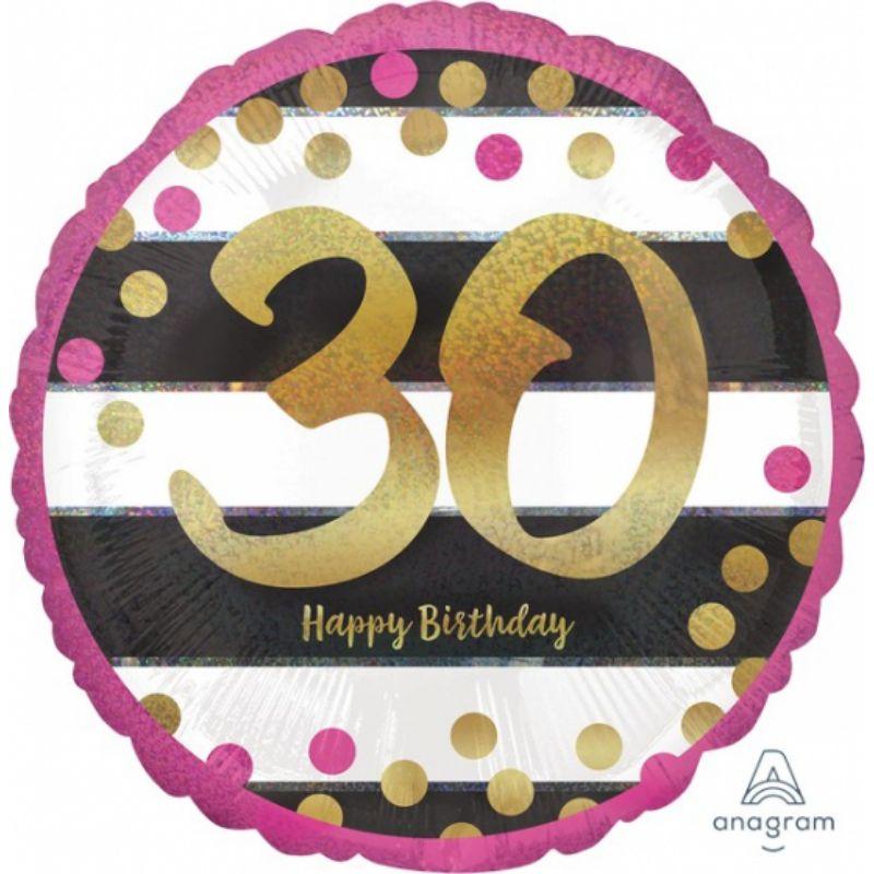 Holographic Pink & Gold Milestone 30 Foil Balloon - 45cm