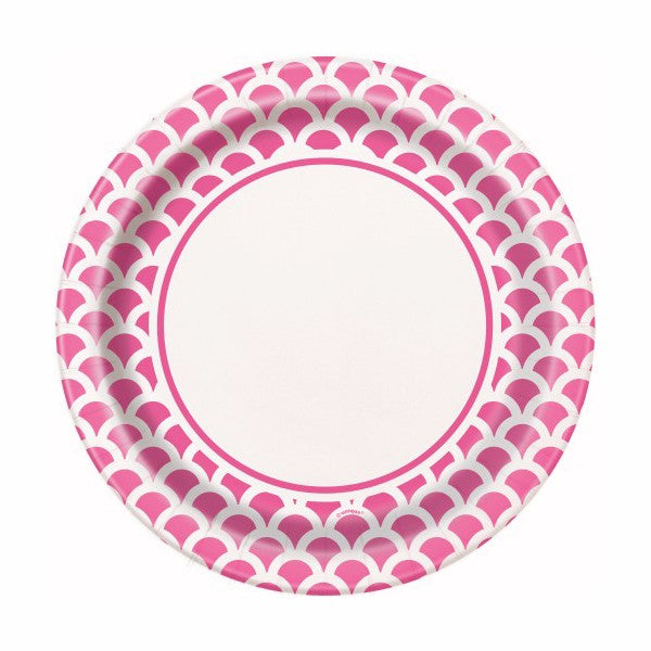 8 Pack Hot Pink Scallop Paper Plates - 23cm