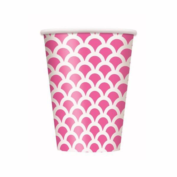 6 Pack Hot Pink Scallop Paper Cups - 355ml - The Base Warehouse