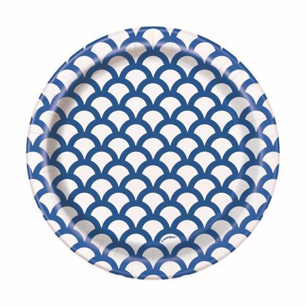 8 Pack Royal Blue Scallop Paper Plates - 18cm - The Base Warehouse