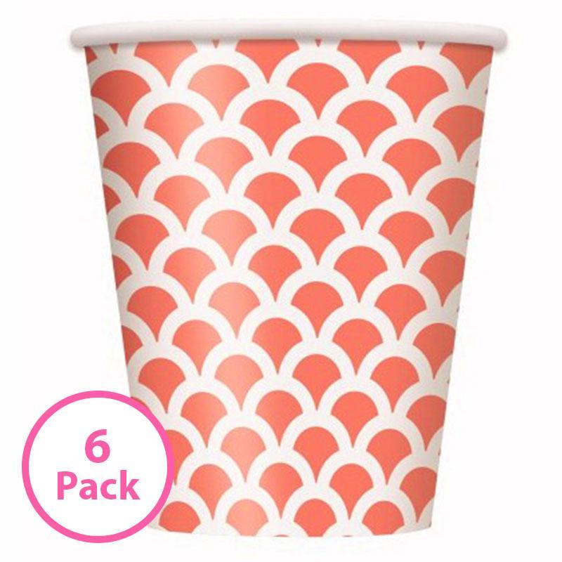 6 Pack Coral Scallop Paper Cups - 355ml - The Base Warehouse