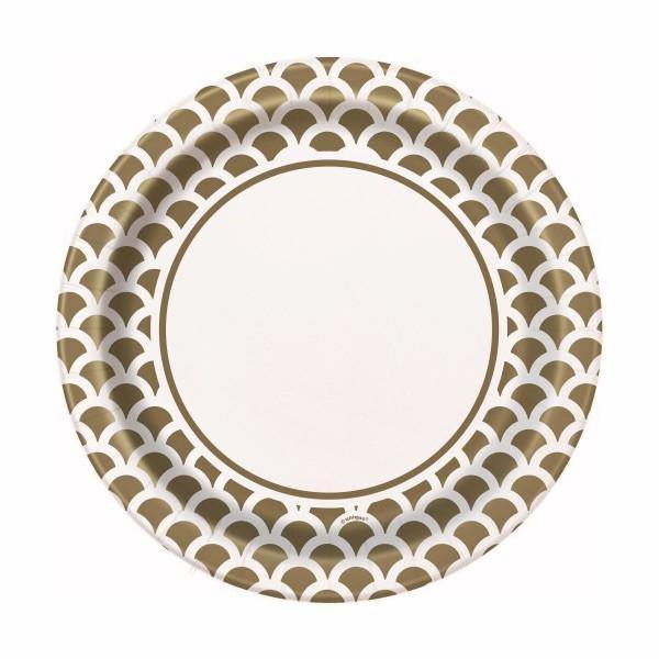 8 Pack Gold Scallop Paper Plates - 23cm - The Base Warehouse