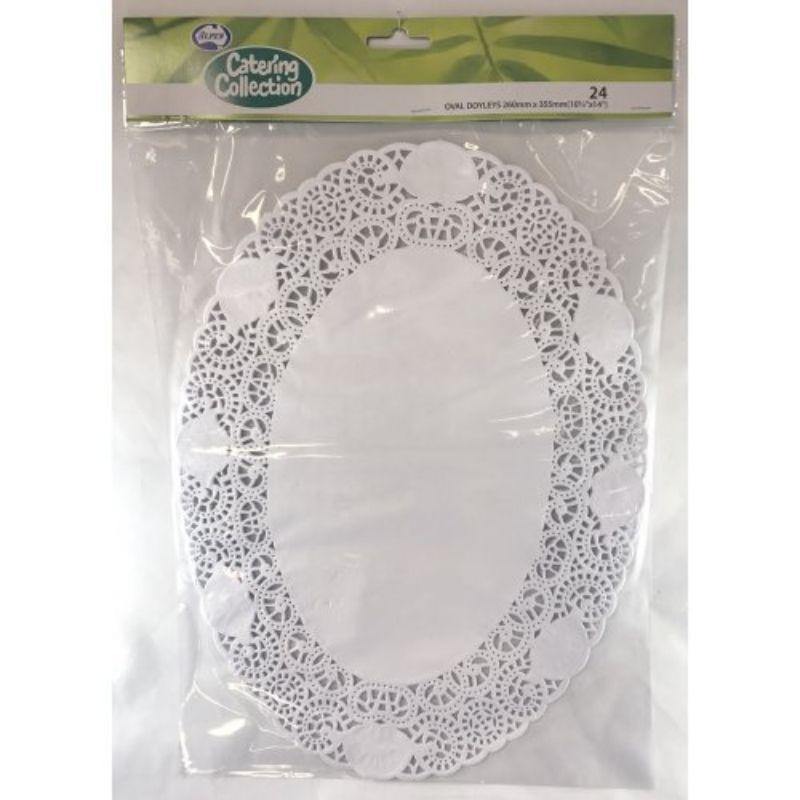 24 Pack White Oval Doilies - 260mm x 355mm - The Base Warehouse