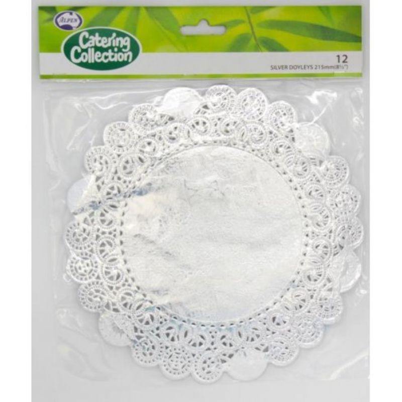 12 Pack Silver Round Doilies - 215mm - The Base Warehouse