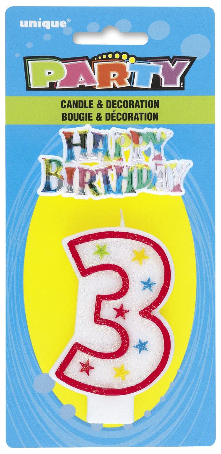 Red Numeral 3 Candle with Happy Birthday Cake Decoration - The Base Warehouse