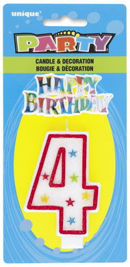 Red Numeral 4 Candle with Happy Birthday Cake Decoration - The Base Warehouse