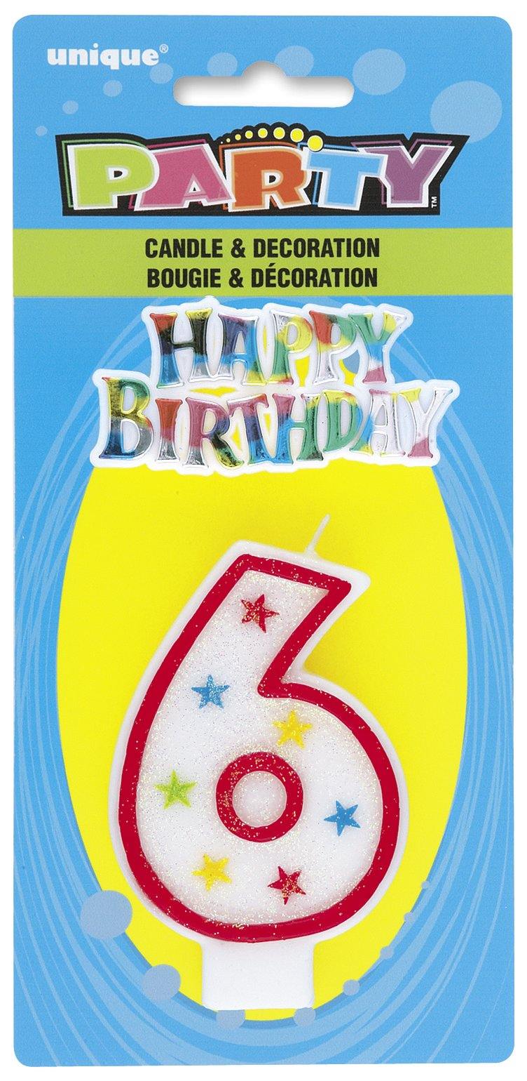 Numeral 6 Candle with Happy Birthday Cake Topper - The Base Warehouse