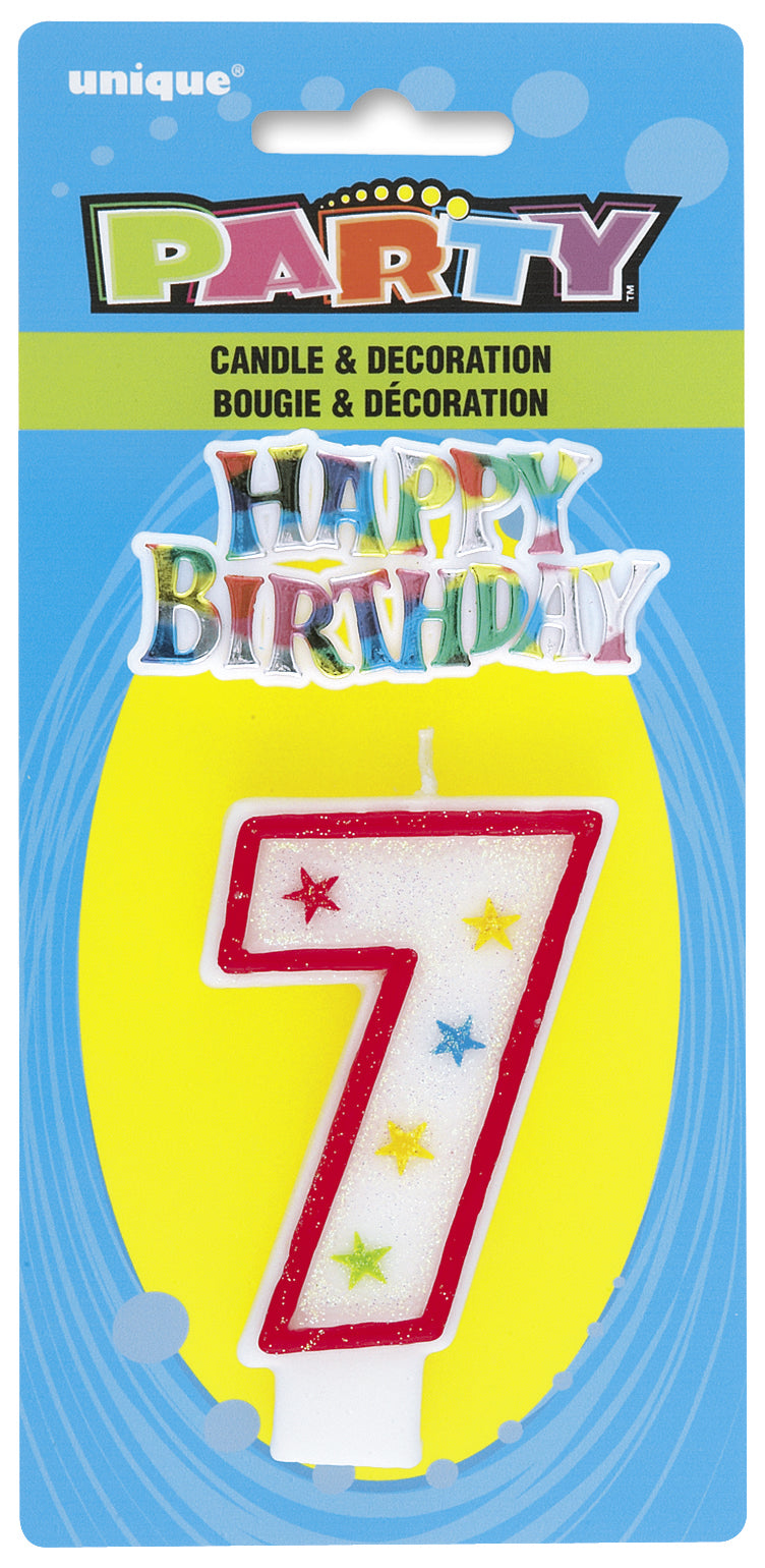 Numeral 7 Candle with Happy Birthday Cake Topper