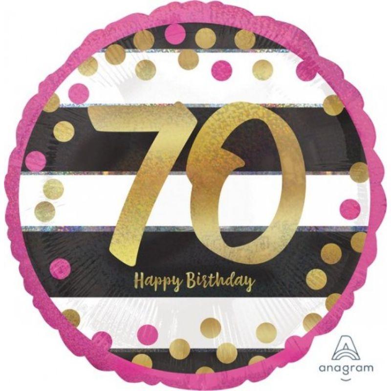 Holographic Pink & Gold Milestone 70 Foil Balloon - 45cm