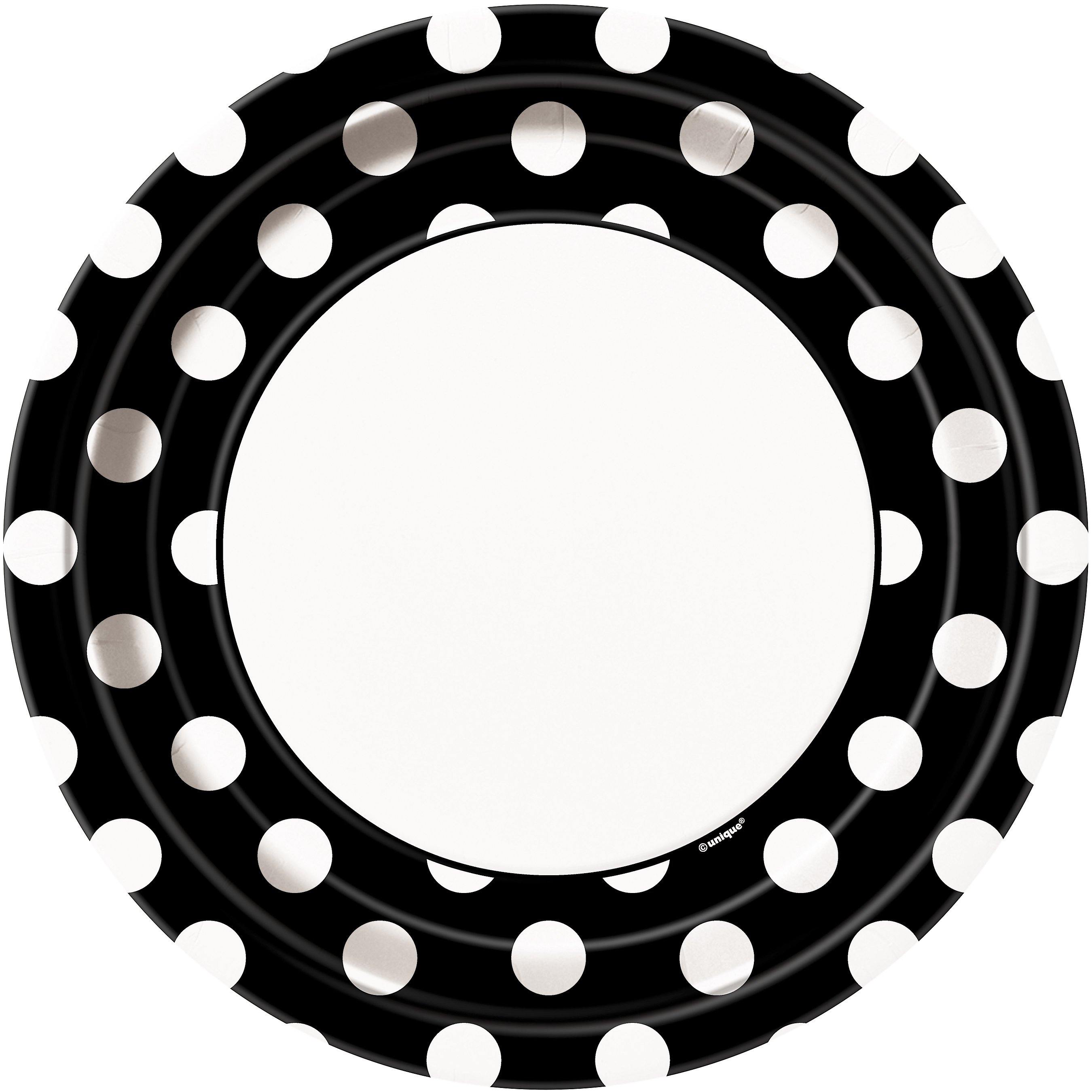 8 Pack Midnight Black Dots Paper Plates - 23cm - The Base Warehouse