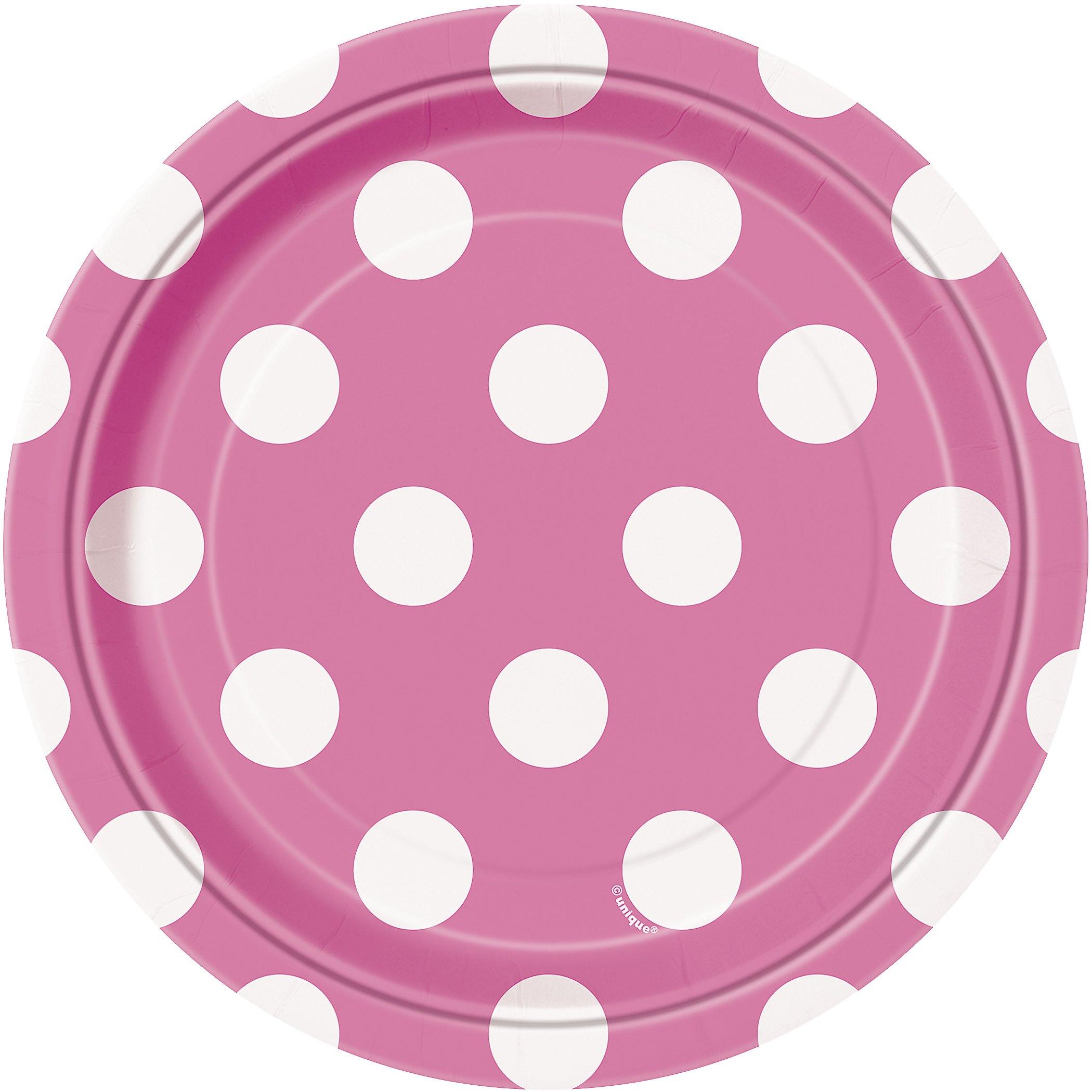 8 Pack Hot Pink Dots Paper Plates - 18cm - The Base Warehouse