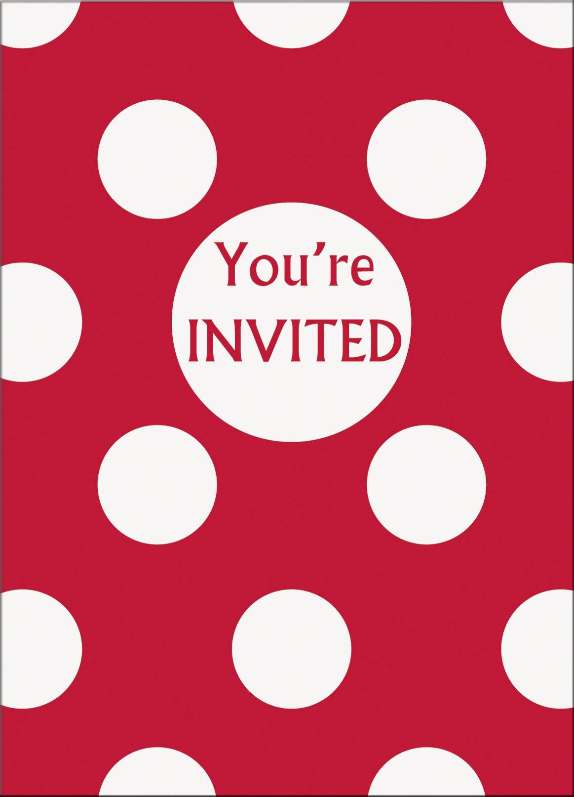 8 Pack Ruby Red Dots Youre Invited Invitations - The Base Warehouse