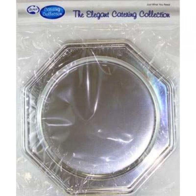 2 Pack Round/Octagon Silver Platter Plates - 30cm - The Base Warehouse