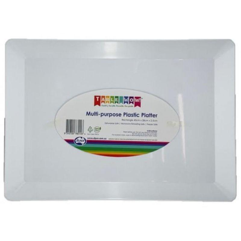 White Plastic Rectangle Platter - 40cm x 28cm x 2.5cm