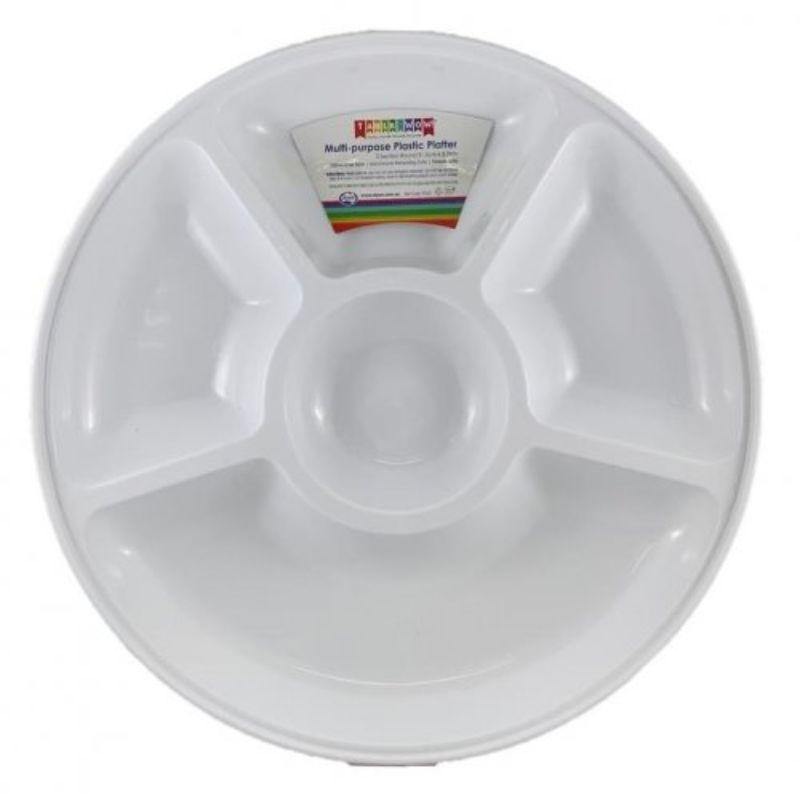 White Plastic 5 Sectional Round Platter - 31.5cm x 3.7cm - The Base Warehouse