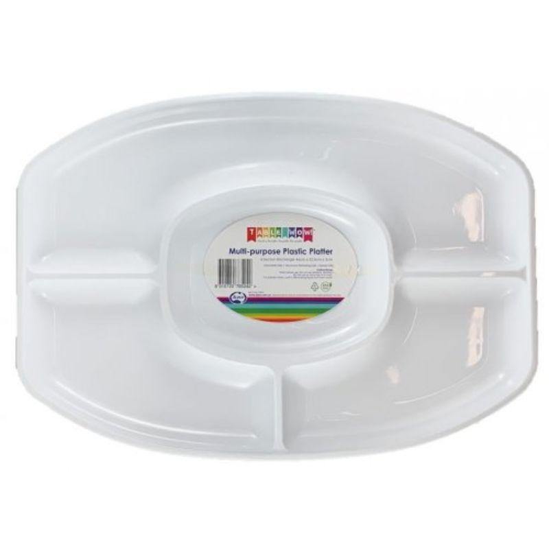 White Plastic 4 Sectional Oval Platter - 46cm x 32.5cm x 3cm - The Base Warehouse