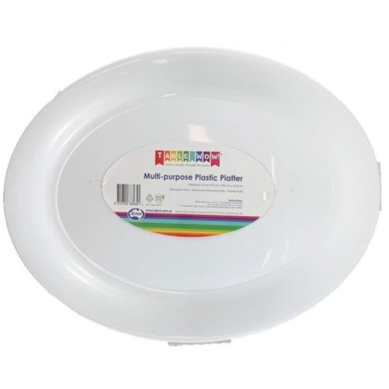 White Plastic Oval Platter - 47cm x 35cm x 4.2cm - The Base Warehouse