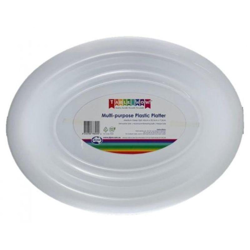 White Plastic Platter Bowl - 43cm x 32.5cm x 7cm - The Base Warehouse