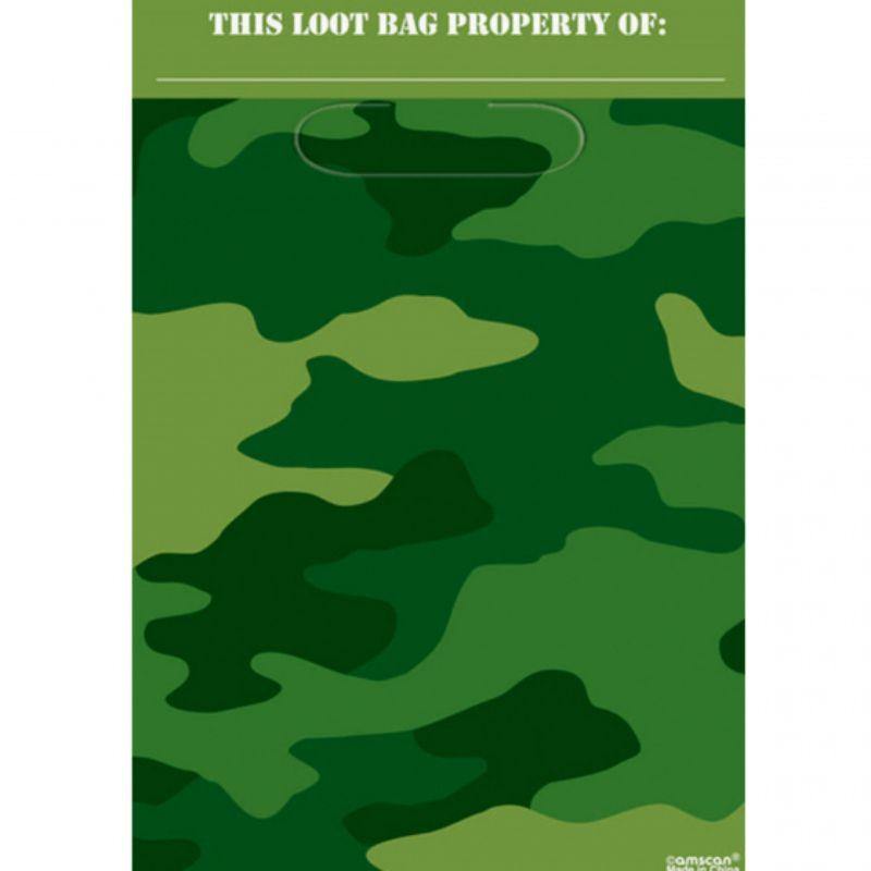 8 Pack Camouflage Loot Bags - 23cm - The Base Warehouse