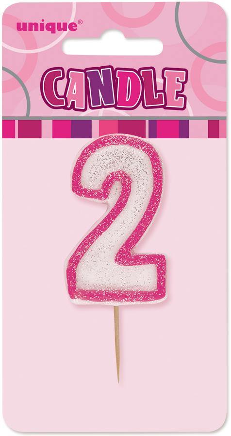 Glitz Pink Numeral 2 Candle - The Base Warehouse