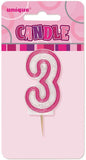Load image into Gallery viewer, Glitz Pink Numeral 3 Candle - The Base Warehouse

