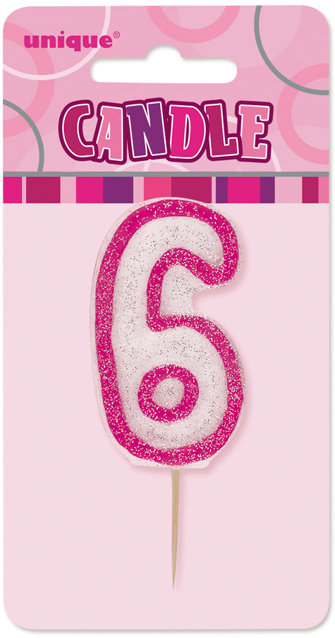 Glitz Pink Numeral 6 Candle