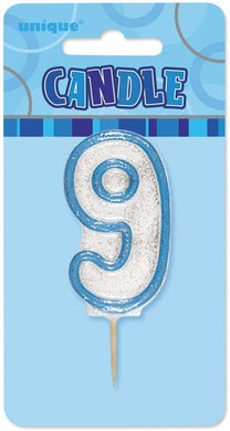 Glitz Blue Numeral 9 Candle - The Base Warehouse