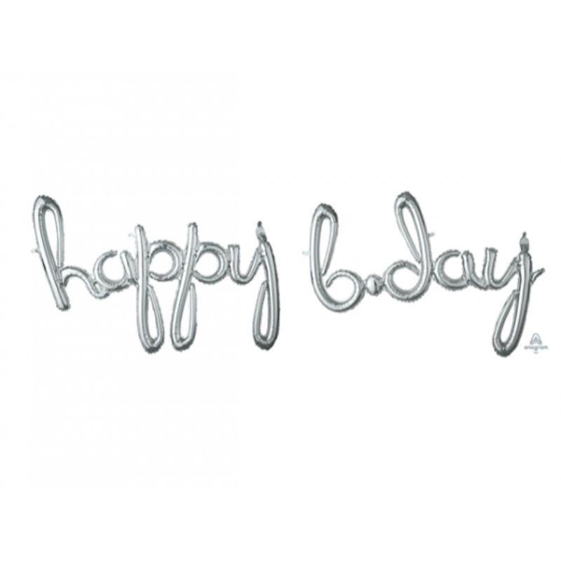 Silver Hbd Phrase Foil Balloon 192cm X 136cm The Base Warehouse