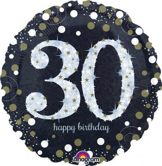 30th Birthday White Holographic Foil Balloon - 45cm - The Base Warehouse