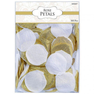 White & Gold Fabric Rose Petal Confetti - 5cm - The Base Warehouse