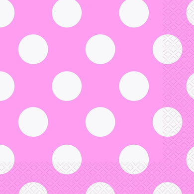 16 Pack Lovely Pink Polka Dot Luncheon Napkins - 33cm x 33cm - The Base Warehouse