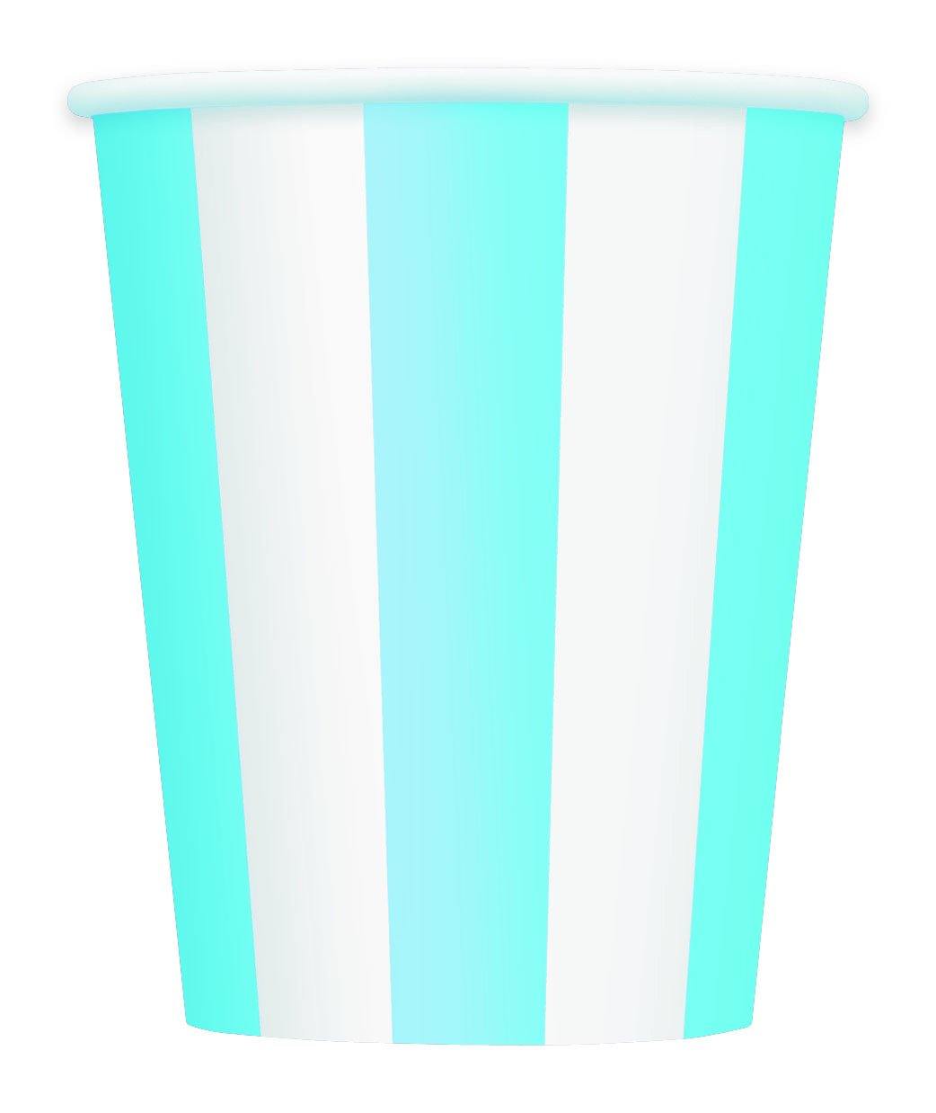 6 Pack Powder Blue Stripes Paper Cups - 355ml - The Base Warehouse