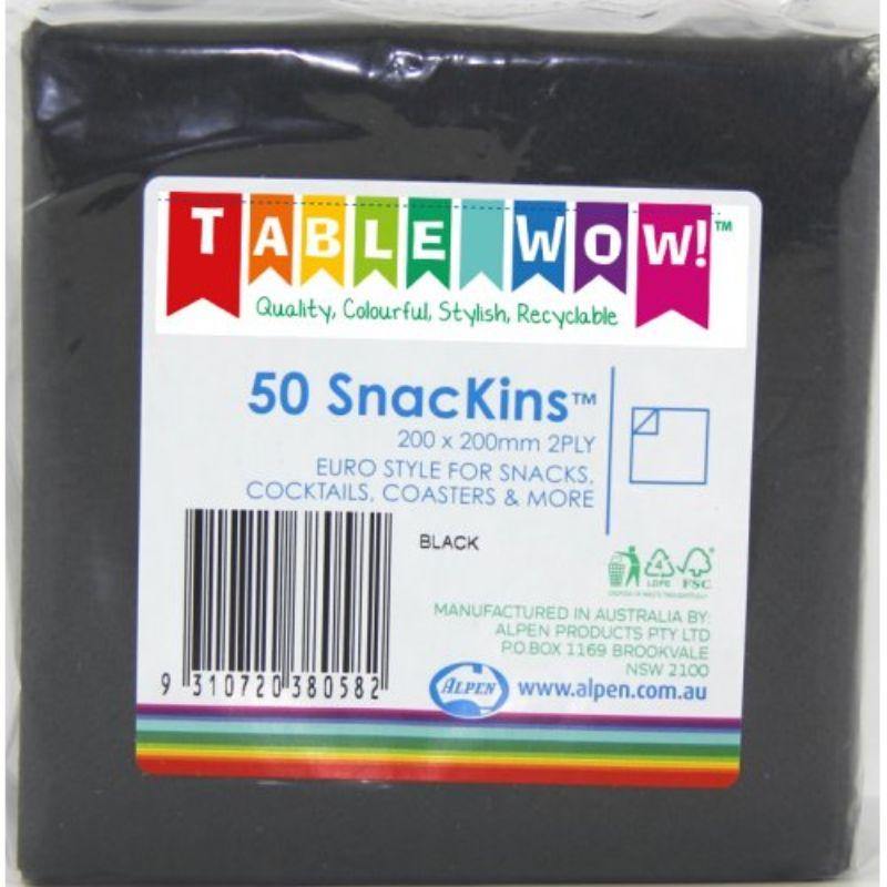 50 Pack Black Snackins - 20cm x 20cm - The Base Warehouse
