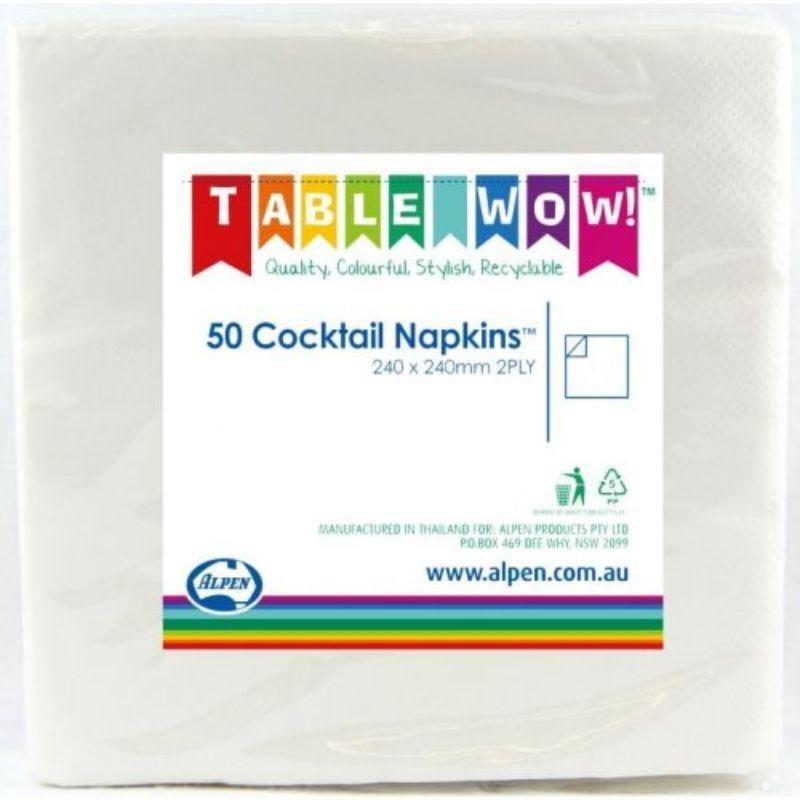 50 Pack White Cocktail Napkins - 24cm - The Base Warehouse