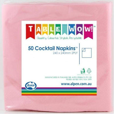 50 Pack Light Pink Cocktail Napkins - 24cm - The Base Warehouse