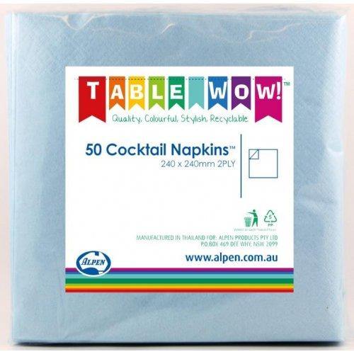 50 Pack Light Blue Cocktail Napkins - 24cm - The Base Warehouse