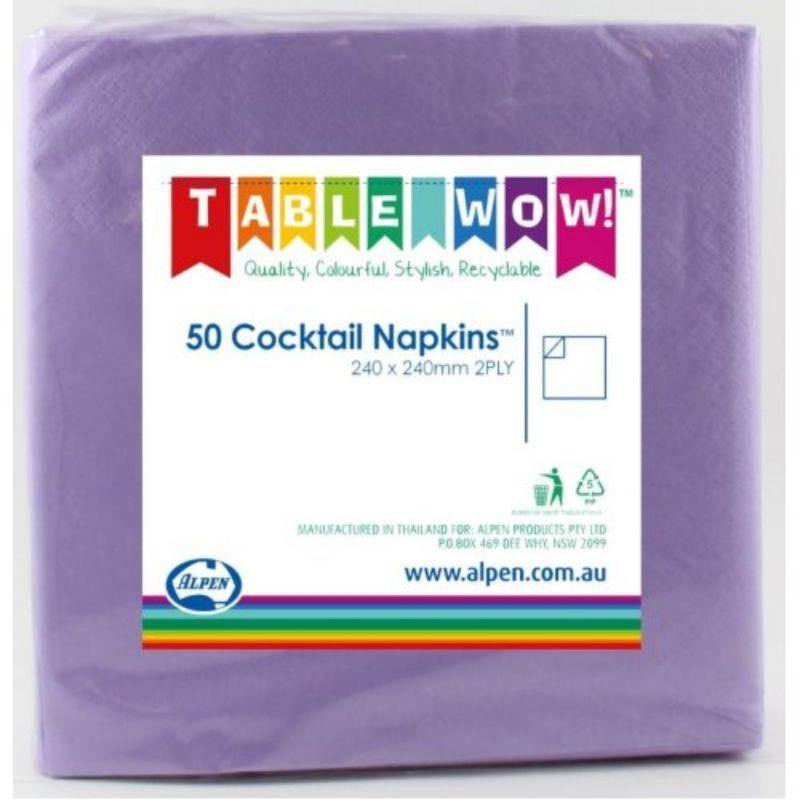 50 Pack Lavender Cocktail Napkins - 24cm - The Base Warehouse