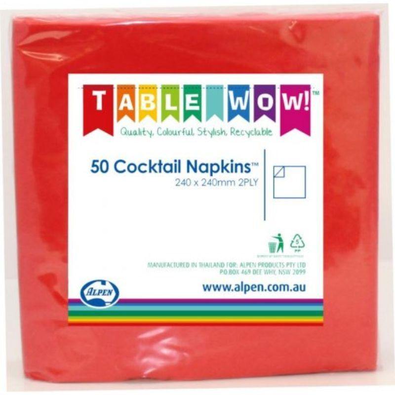 50 Pack Red Cocktail Napkins - 24cm