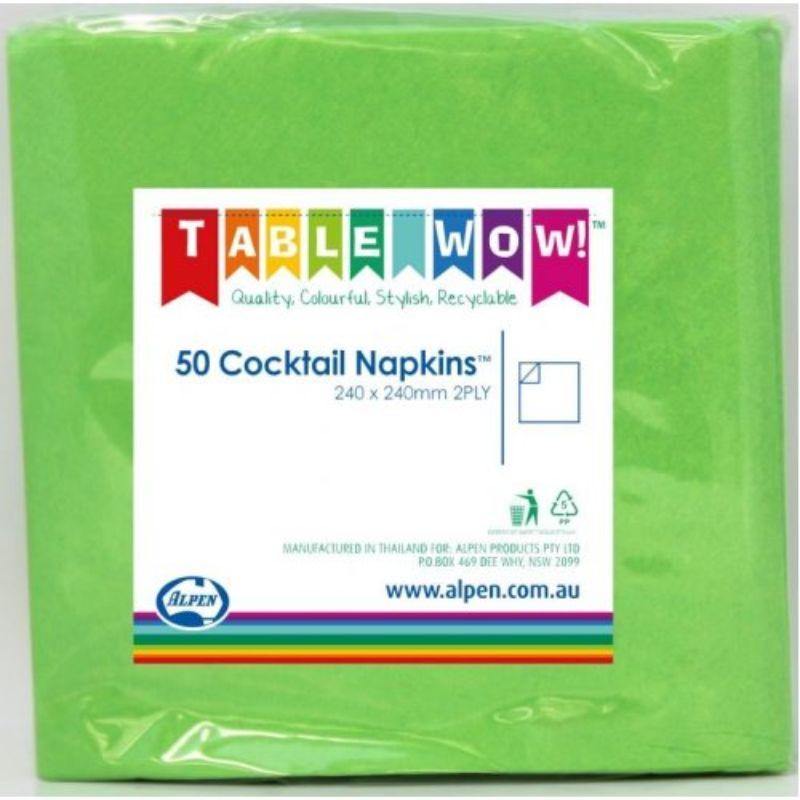 50 Pack Lime Cocktail Napkins - 24cm x 24cm