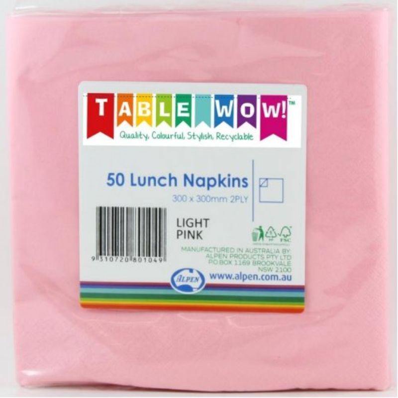 50 Pack Light Pink Lunch Napkins - 30cm x 30cm