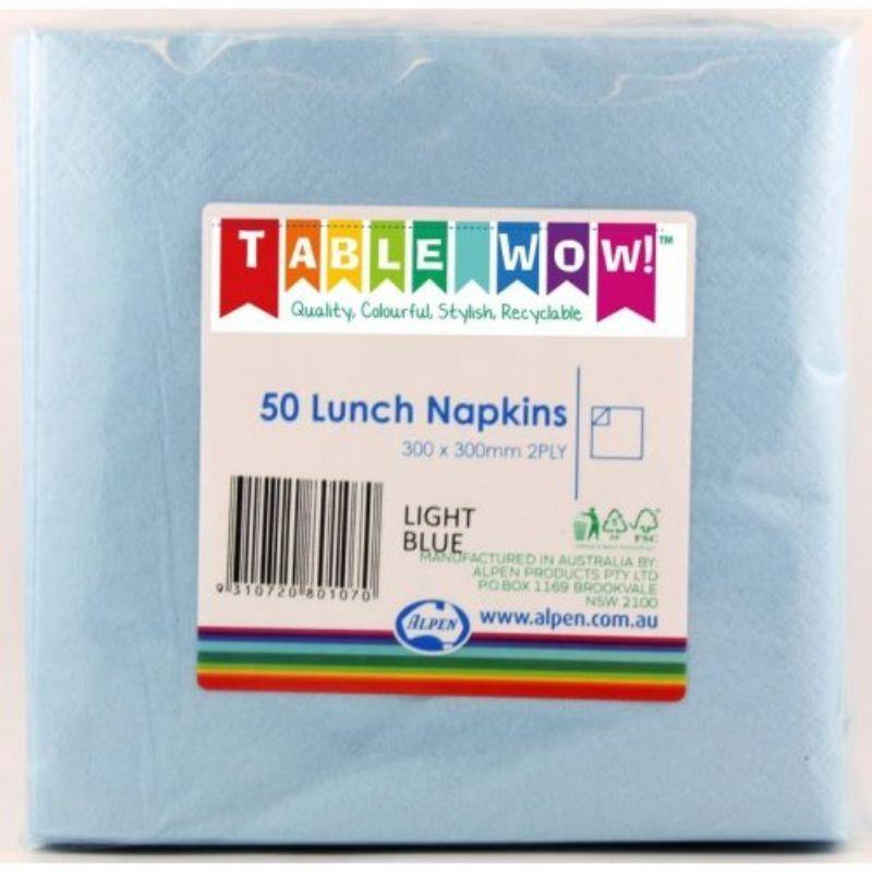 50 Pack Light Blue Lunch Napkins - 33cm x 33cm - The Base Warehouse