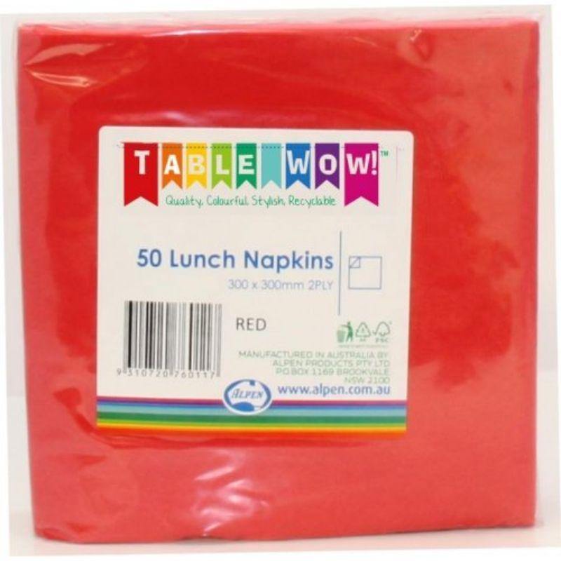 50 Pack Red Lunch Napkins - 30cm x 30cm