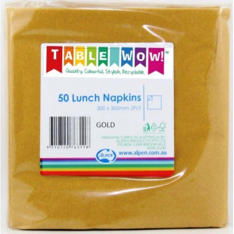 50 Pack Gold Lunch Napkins - 30cm x 30cm - The Base Warehouse