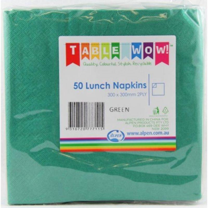 50 Pack Green Lunch Napkins - 30cm
