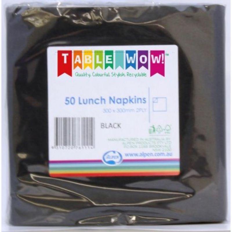 50 Pack Black Lunch Napkins - 30cm x 30cm - The Base Warehouse