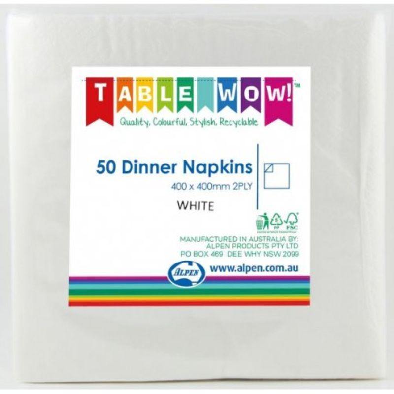 50 Pack White Dinner Napkins - 40cm - The Base Warehouse