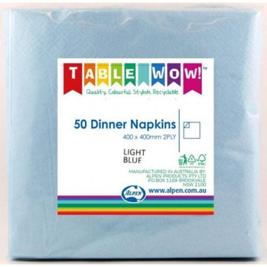 50 Pack Light Blue Dinner Napkins - 40cm x 40cm - The Base Warehouse